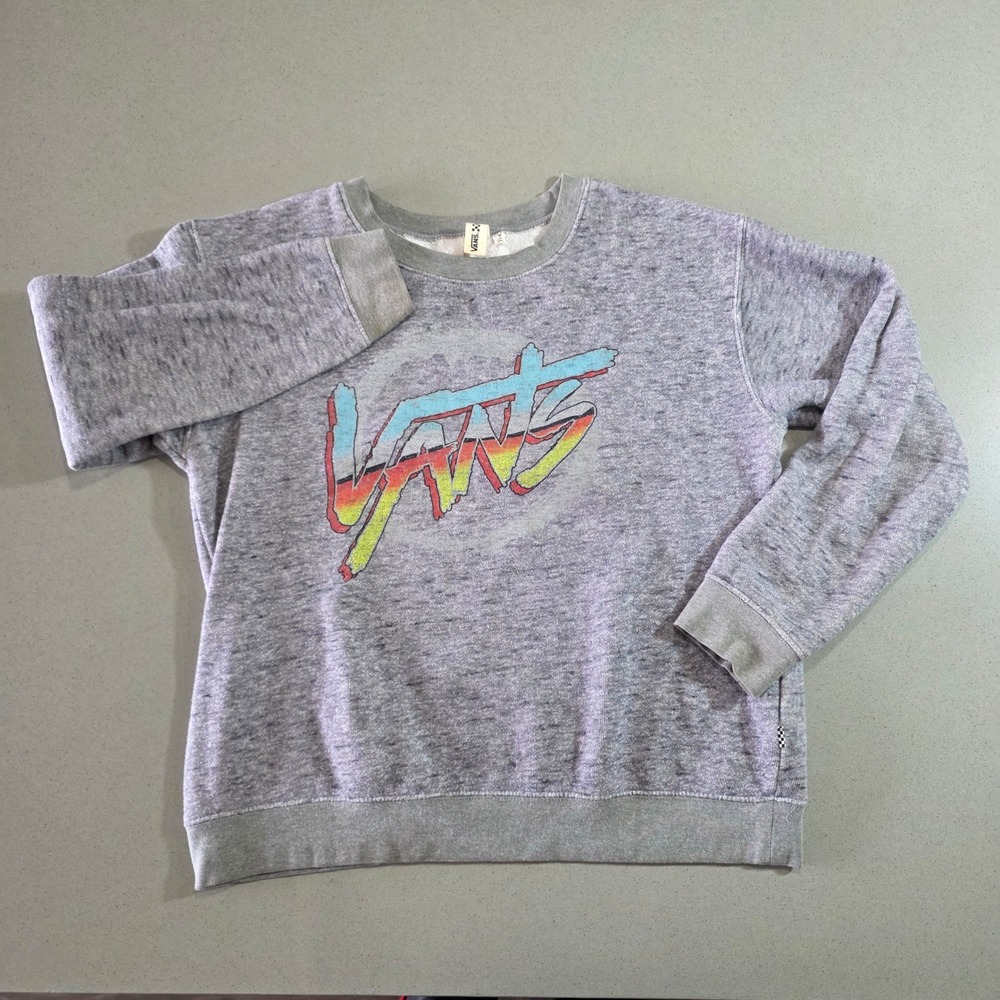 Vans Mens Gray Heather Graphic Logo Fleece Crewneck Sweatshirt Size M G